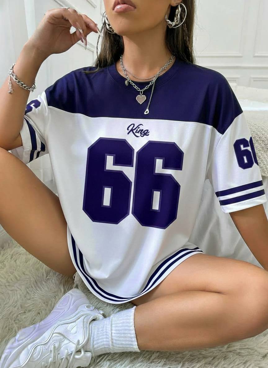 Casual Minimalist Numeric 66 Print Round Neck Loose Fit Short Sleeve T-Shirt