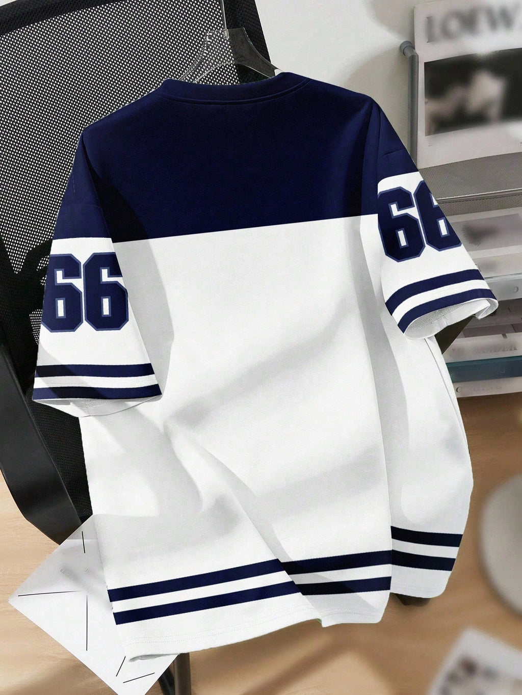 Casual Minimalist Numeric 66 Print Round Neck Loose Fit Short Sleeve T-Shirt