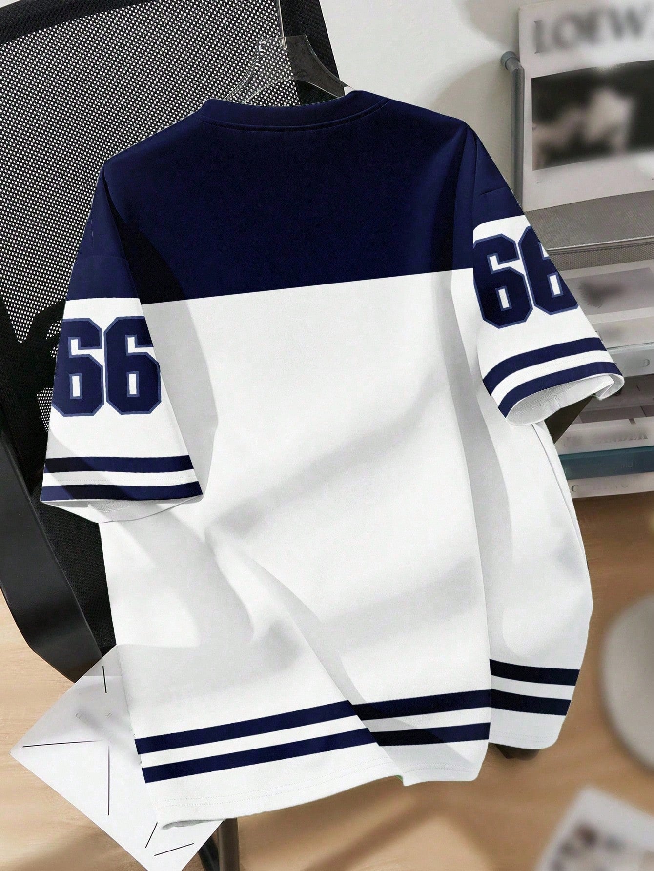 Casual Minimalist Numeric 66 Print Round Neck Loose Fit Short Sleeve T-Shirt