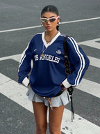 New Letter Print Colorblock Long Sleeve Casual T-Shirt