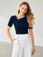Solid Asymmetrical Neck Slim Fit Tee