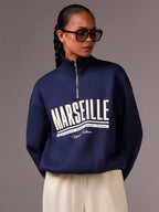 Quarter-Zip Stand Collar Sweatshirt with Casual Letter Print for Fall/Winter