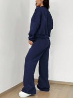 Street Style Camouflage Maple Leaf Print Zipper Sweatshirt & Pants Set