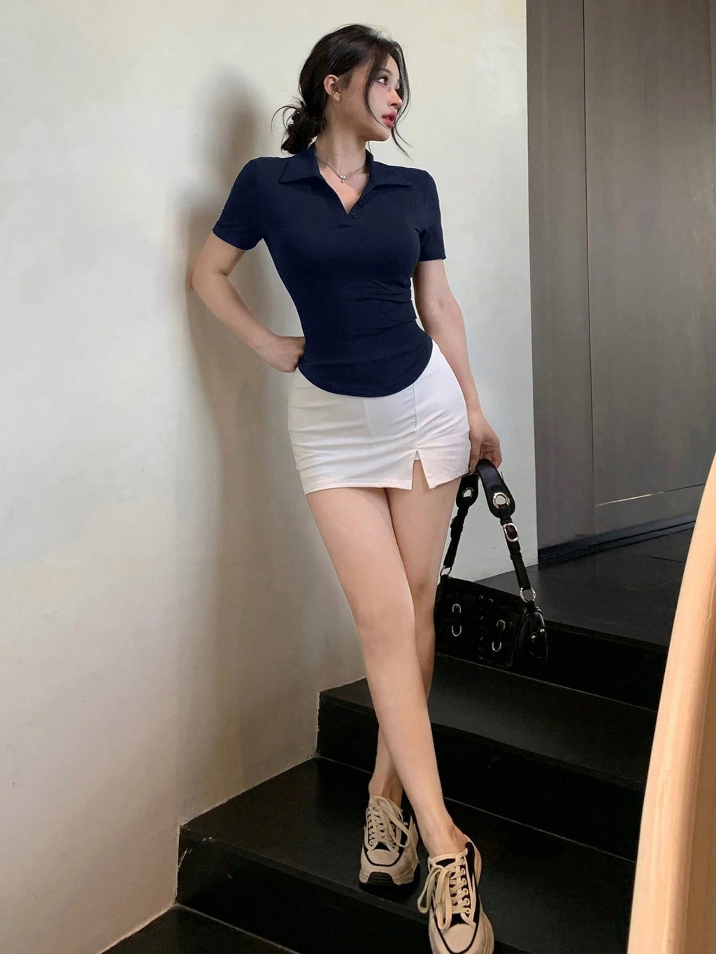 Slim Fit Casual Turndown Collar Short Sleeve T-Shirt