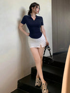 Slim Fit Casual Turndown Collar Short Sleeve T-Shirt