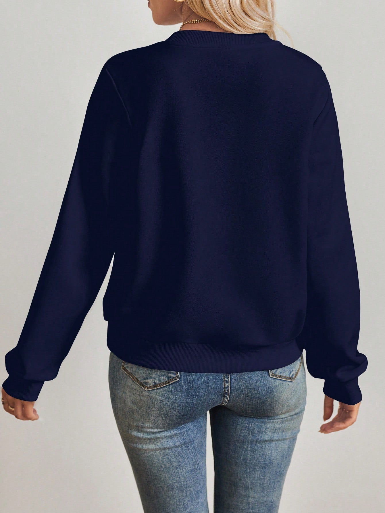 Casual Minimalist Milano Print Pattern White Round Neck Loose Fit Long Sleeve Sweatshirt
