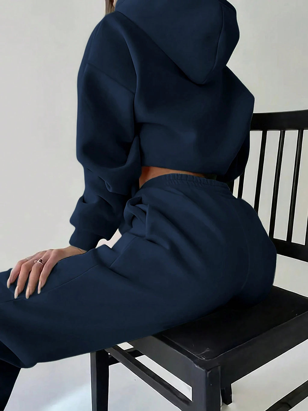 Heart Print Long Sleeve Cropped Hoodie And Drawstring Waist Pocketed Jogger Sweatpants 2 Pieces Set