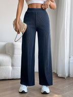 Solid Ribbed Knit Wide Leg Pants