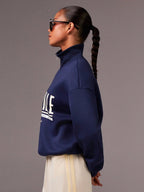 Quarter-Zip Stand Collar Sweatshirt with Casual Letter Print for Fall/Winter