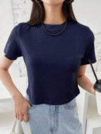 Solid Rib-knit Crop Tee