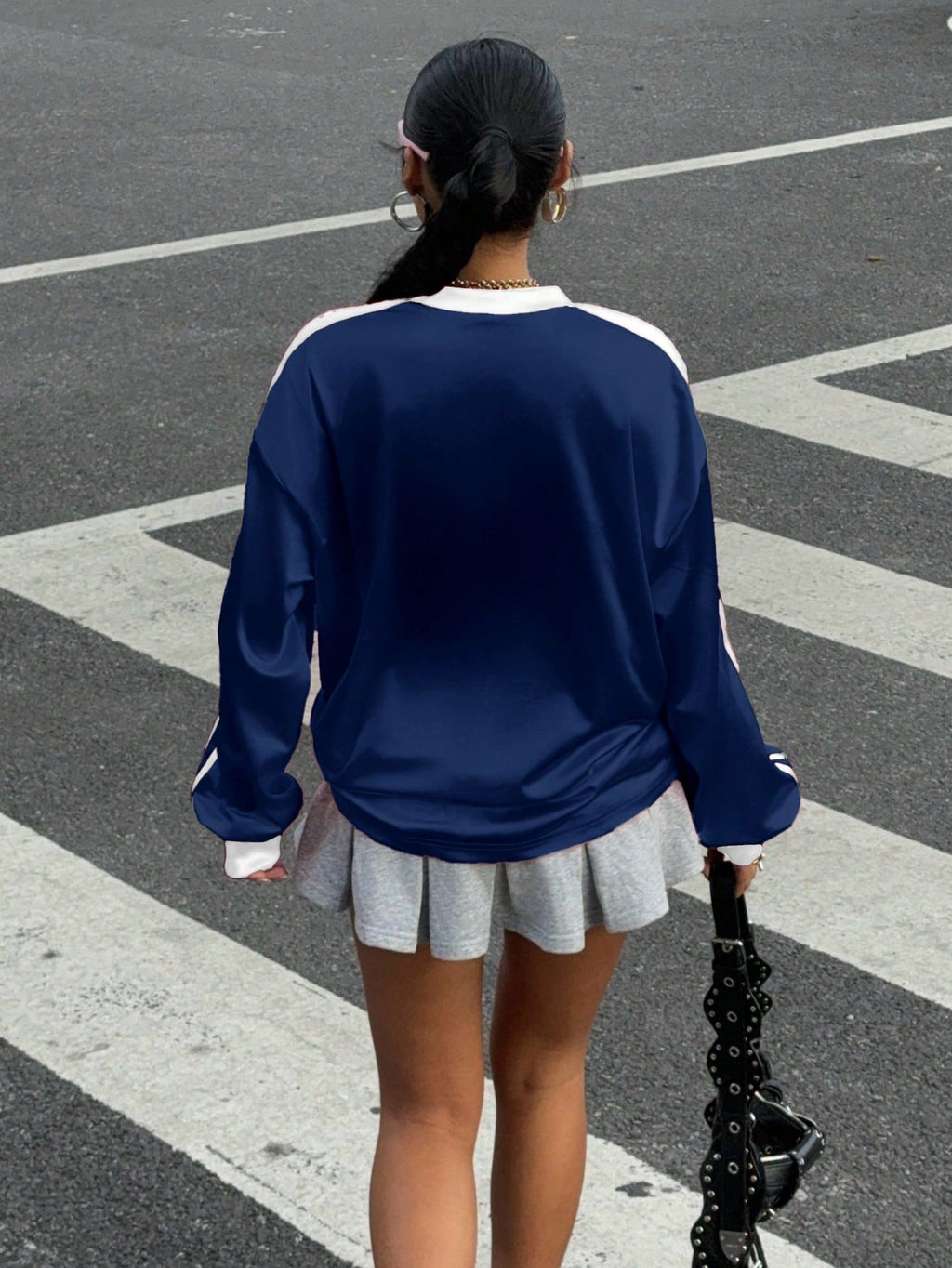 New Letter Print Colorblock Long Sleeve Casual T-Shirt