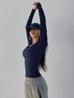 Solid Color Ribbed Slim Fit Long Sleeve T-Shirt