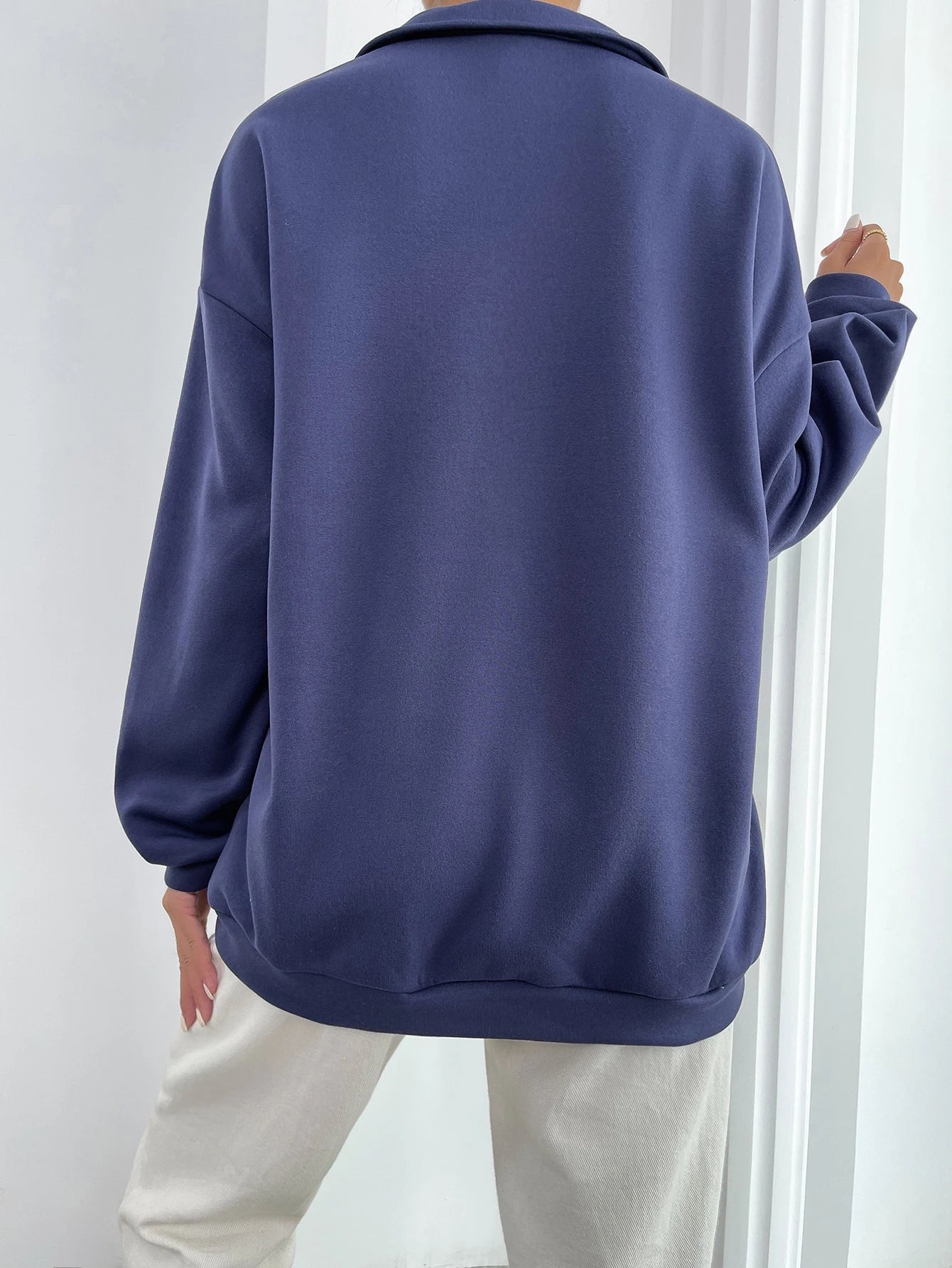Letter Graphic Half Zip Drop Shoulder Thermal Lined Sweatshirt