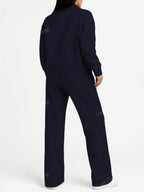 Solid Color Minimalist Hoodie Jacket Top And Straight Leg Pants, Fashion Outfit