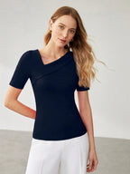 Solid Asymmetrical Neck Slim Fit Tee