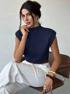 High Neck Loose Casual Versatile Sleeveless Knit Sweater