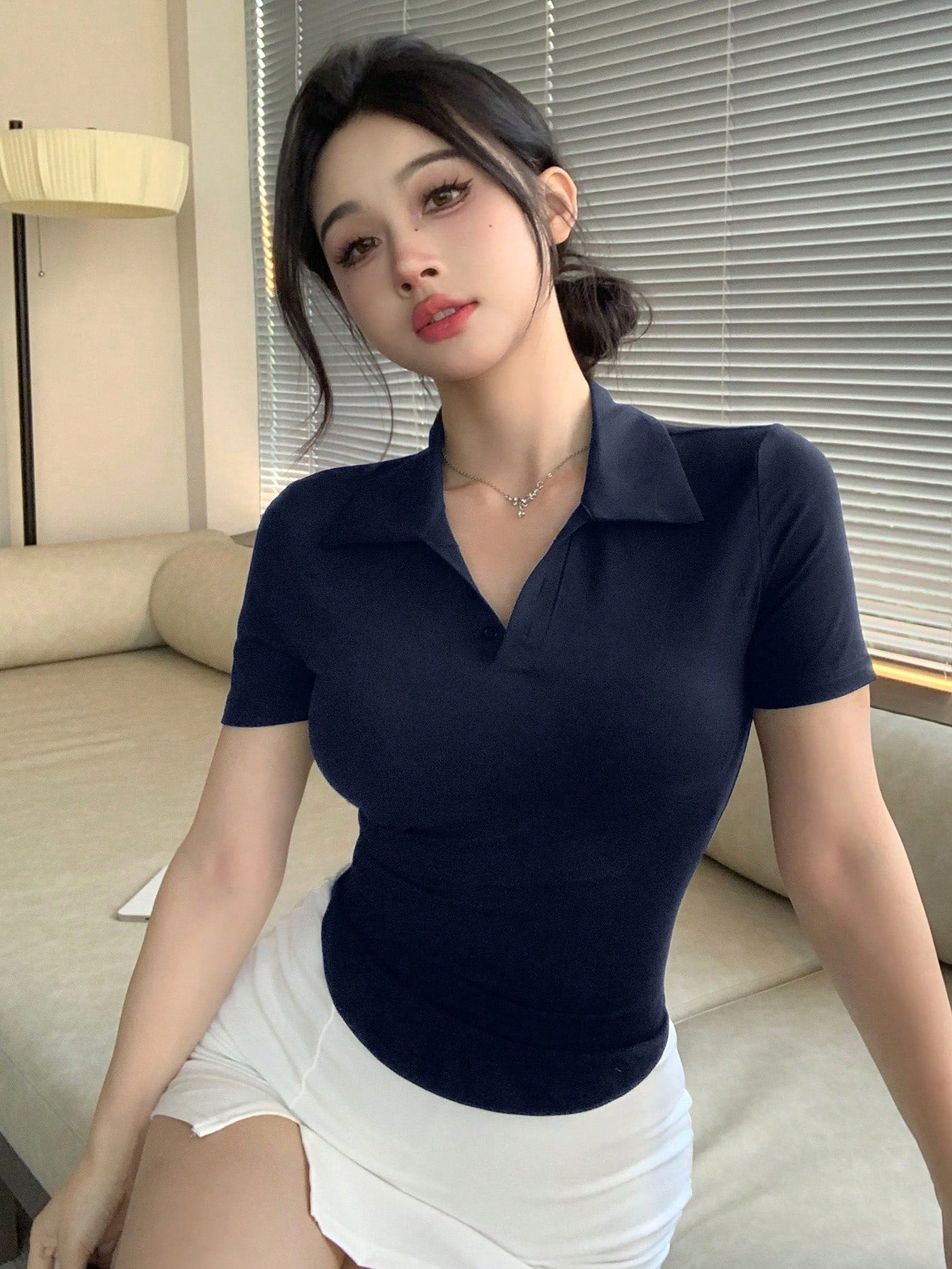Slim Fit Casual Turndown Collar Short Sleeve T-Shirt