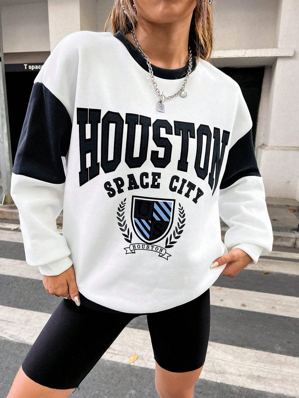 Letter Graphic Colorblock Drop Shoulder Sweatshirt