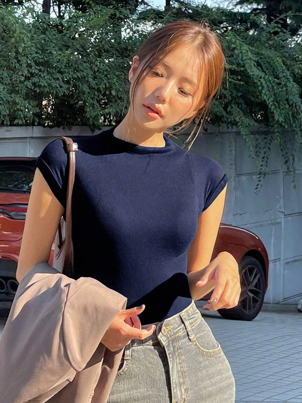 Solid Color Bat Sleeve T-Shirt