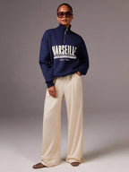 Quarter-Zip Stand Collar Sweatshirt with Casual Letter Print for Fall/Winter