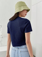 Solid Rib-knit Crop Tee