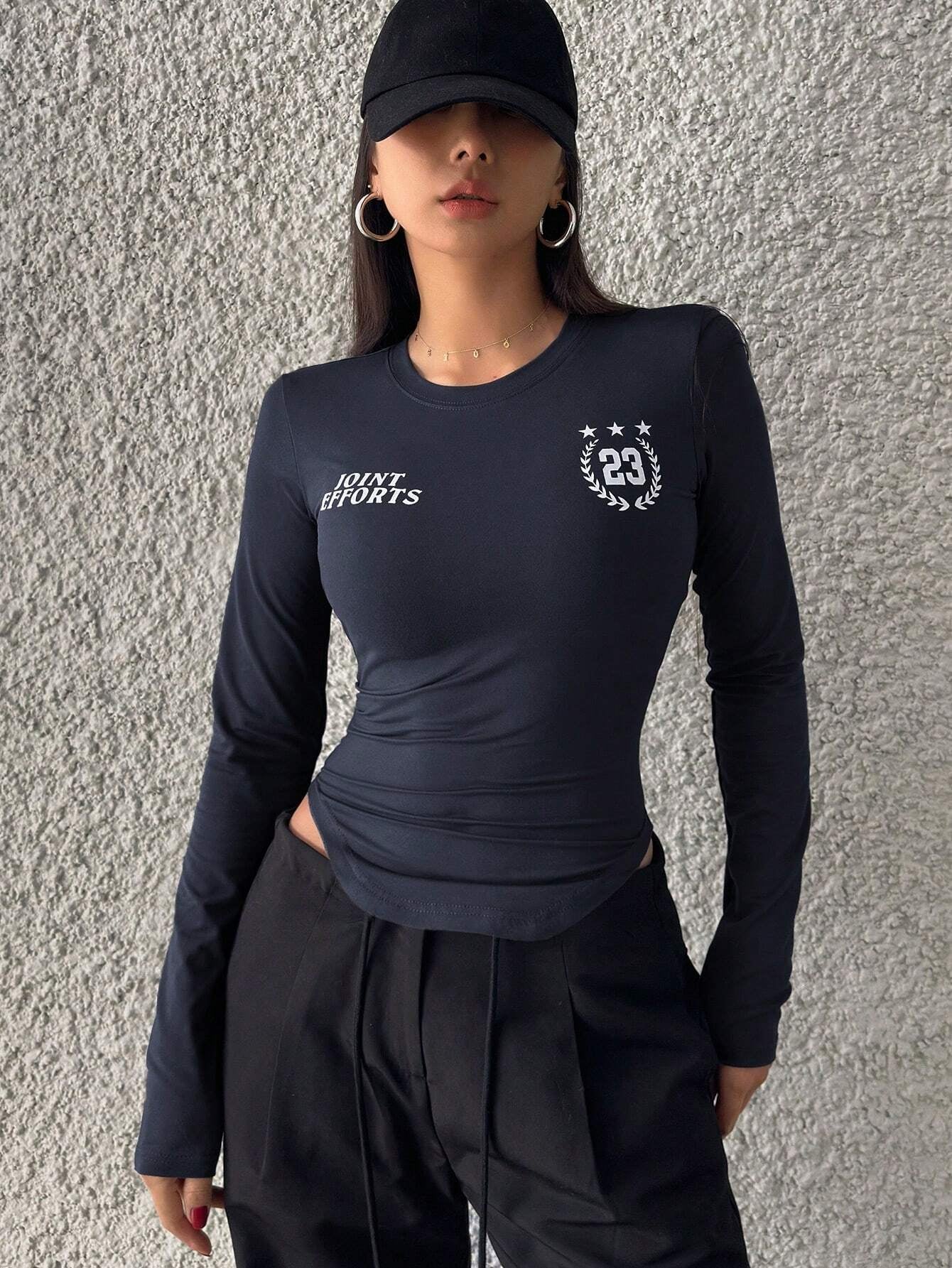 Campus Back To School Sports Jersey Short Sleeve Graphic Curved Hem T-Shirt Jersey