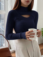 Stand Collar Long Sleeve Hollow Pullover Tops
