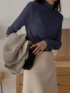 Stand Collar Solid Color T-Shirt Long Sleeve Women Tops