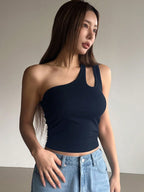 One Shoulder Hollow Out Slim Fit Top Summer