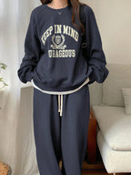 Casual Letter Printed Crew Neck Raglan Sleeve Sweatshirt And Sweatpants Set