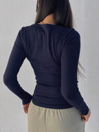Solid Color Ribbed Slim Fit Long Sleeve T-Shirt