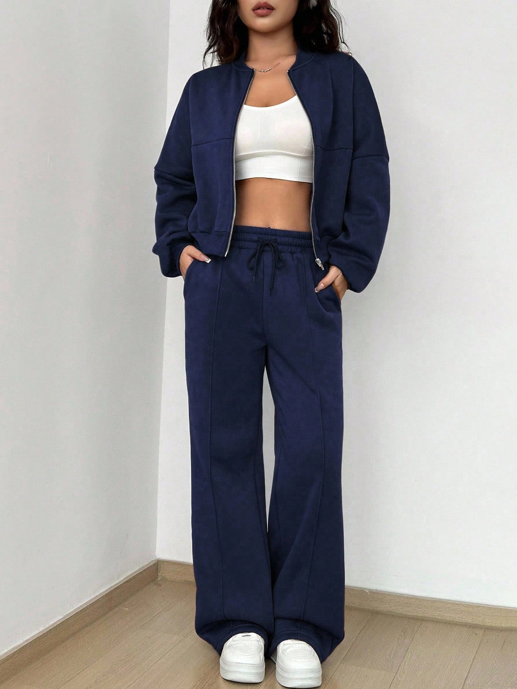 Street Style Camouflage Maple Leaf Print Zipper Sweatshirt & Pants Set