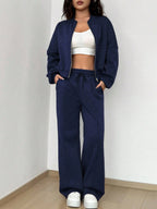 Street Style Camouflage Maple Leaf Print Zipper Sweatshirt & Pants Set