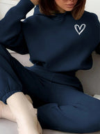 Heart Print Long Sleeve Cropped Hoodie And Drawstring Waist Pocketed Jogger Sweatpants 2 Pieces Set