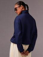 Quarter-Zip Stand Collar Sweatshirt with Casual Letter Print for Fall/Winter
