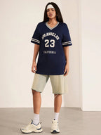 New V-Neck Graphic Print Casual Pullover T-Shirt