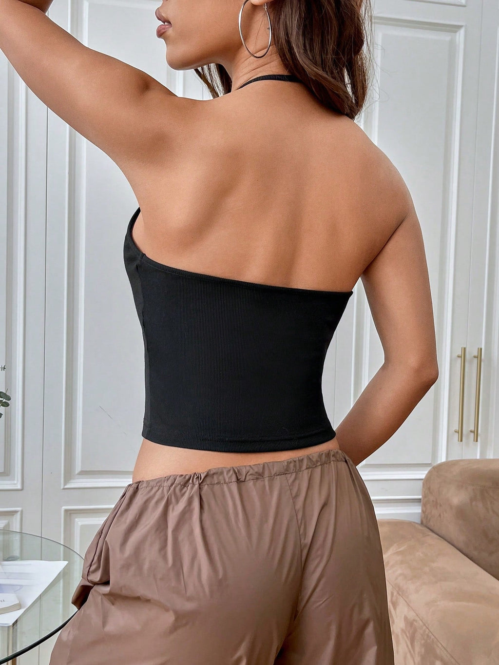 Summer Sexy Solid Backless Crop Halter Top