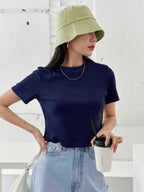 Solid Rib-knit Crop Tee