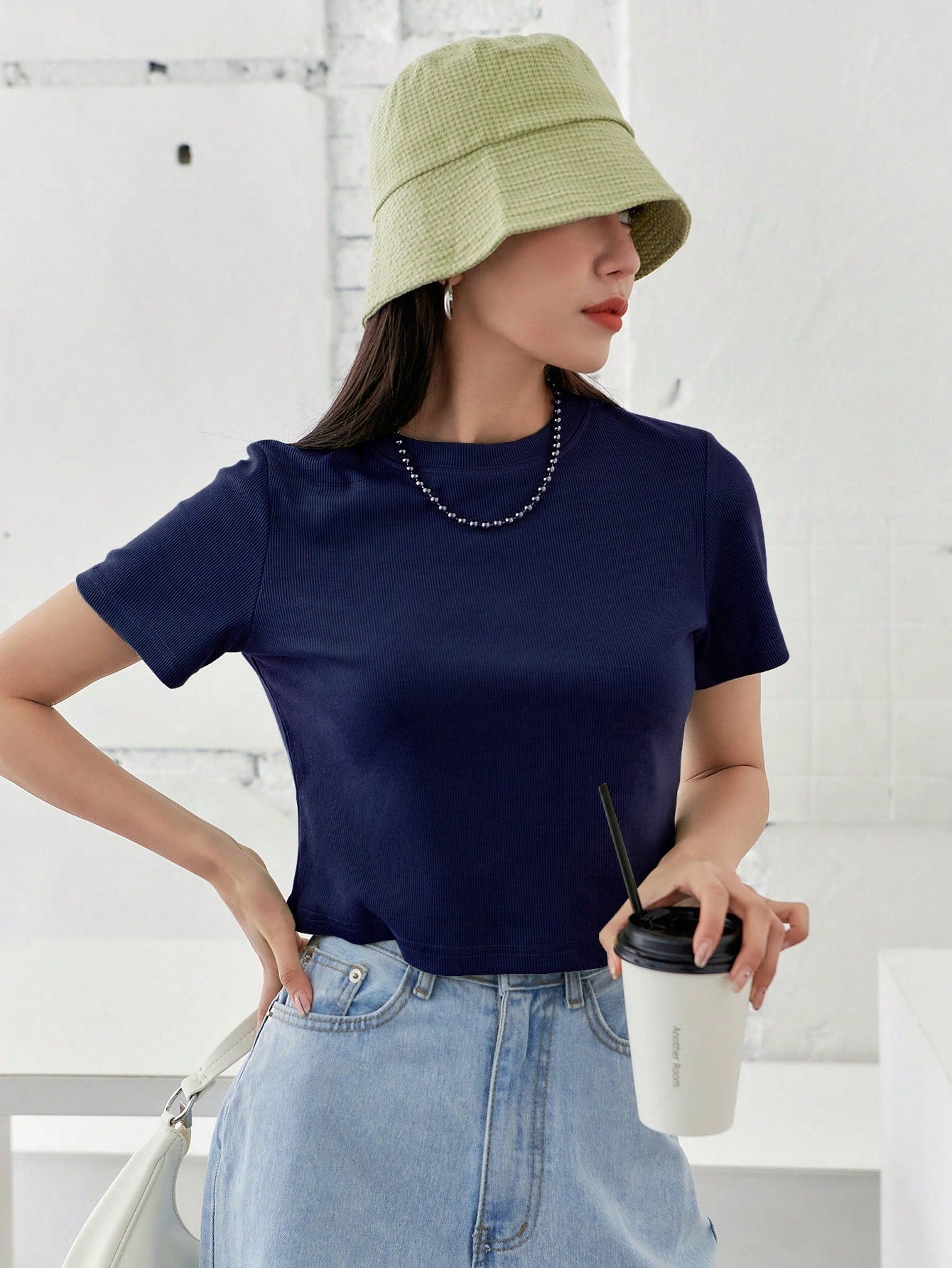 Solid Rib-knit Crop Tee