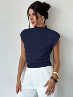 High Neck Loose Casual Versatile Sleeveless Knit Sweater