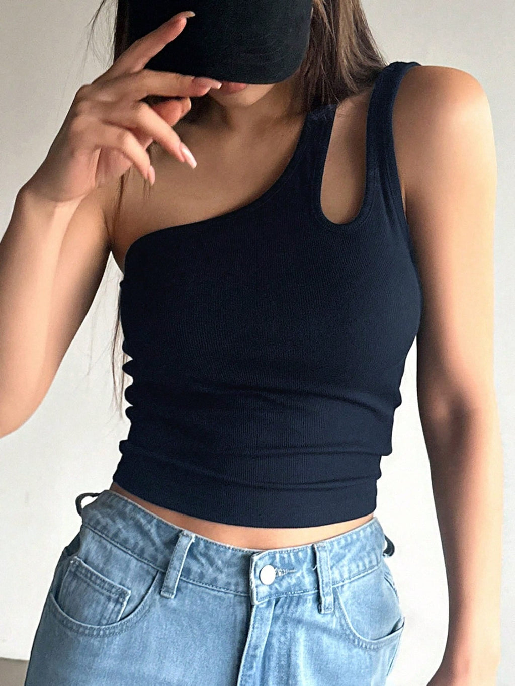 One Shoulder Hollow Out Slim Fit Top Summer