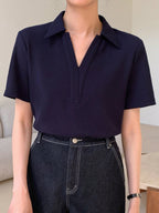 Casual Versatile Solid Color Polo Shirt Short Sleeve T-Shirt