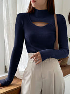 Stand Collar Long Sleeve Hollow Pullover Tops