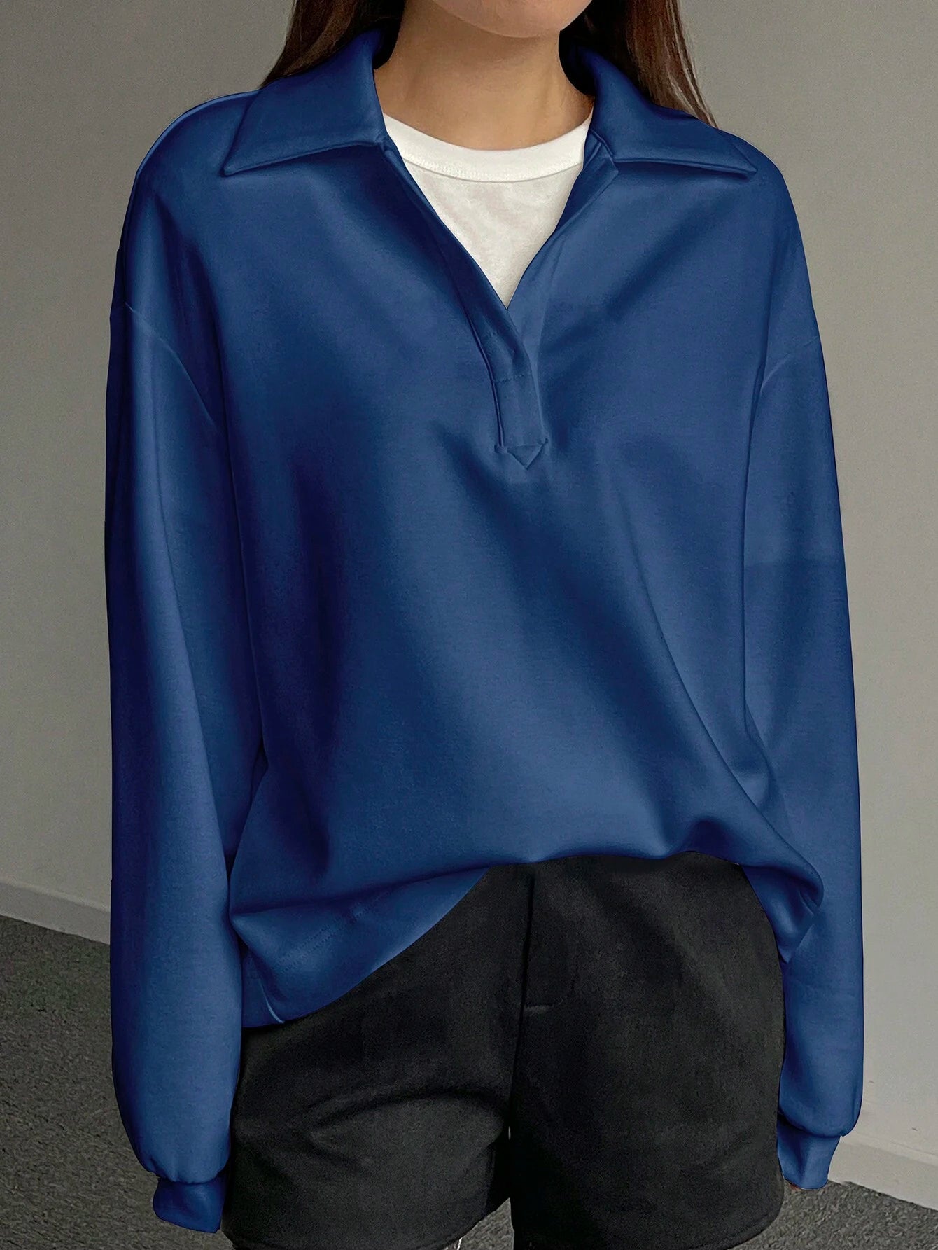 Solid Color Drop Shoulder Long Sleeve Loose Casual Sweatshirt