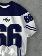 Casual Minimalist Numeric 66 Print Round Neck Loose Fit Short Sleeve T-Shirt