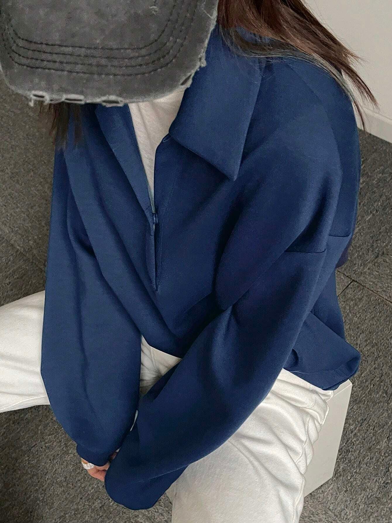 Solid Color Drop Shoulder Long Sleeve Loose Casual Sweatshirt