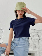 Solid Rib-knit Crop Tee