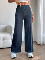 Solid Ribbed Knit Wide Leg Pants
