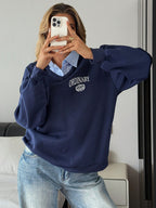 Letter & Stripe Print Patchwork Thermal Lined Sweatshirt