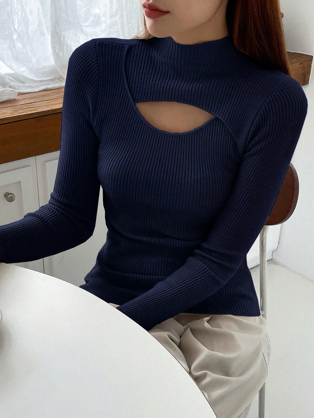 Stand Collar Long Sleeve Hollow Pullover Tops